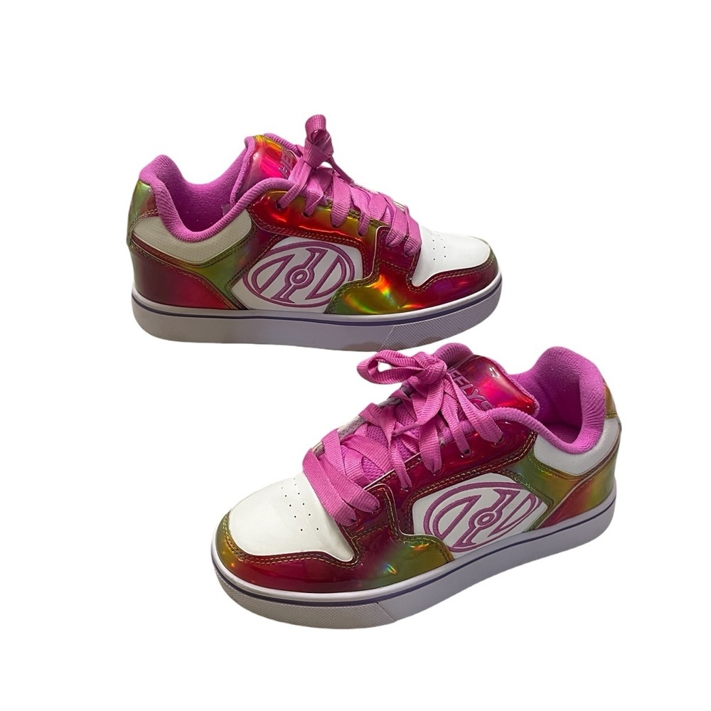 Heelys Motion Plus Pink Holographic Roller Skate Shoes Sneakers Girls Size 4Y